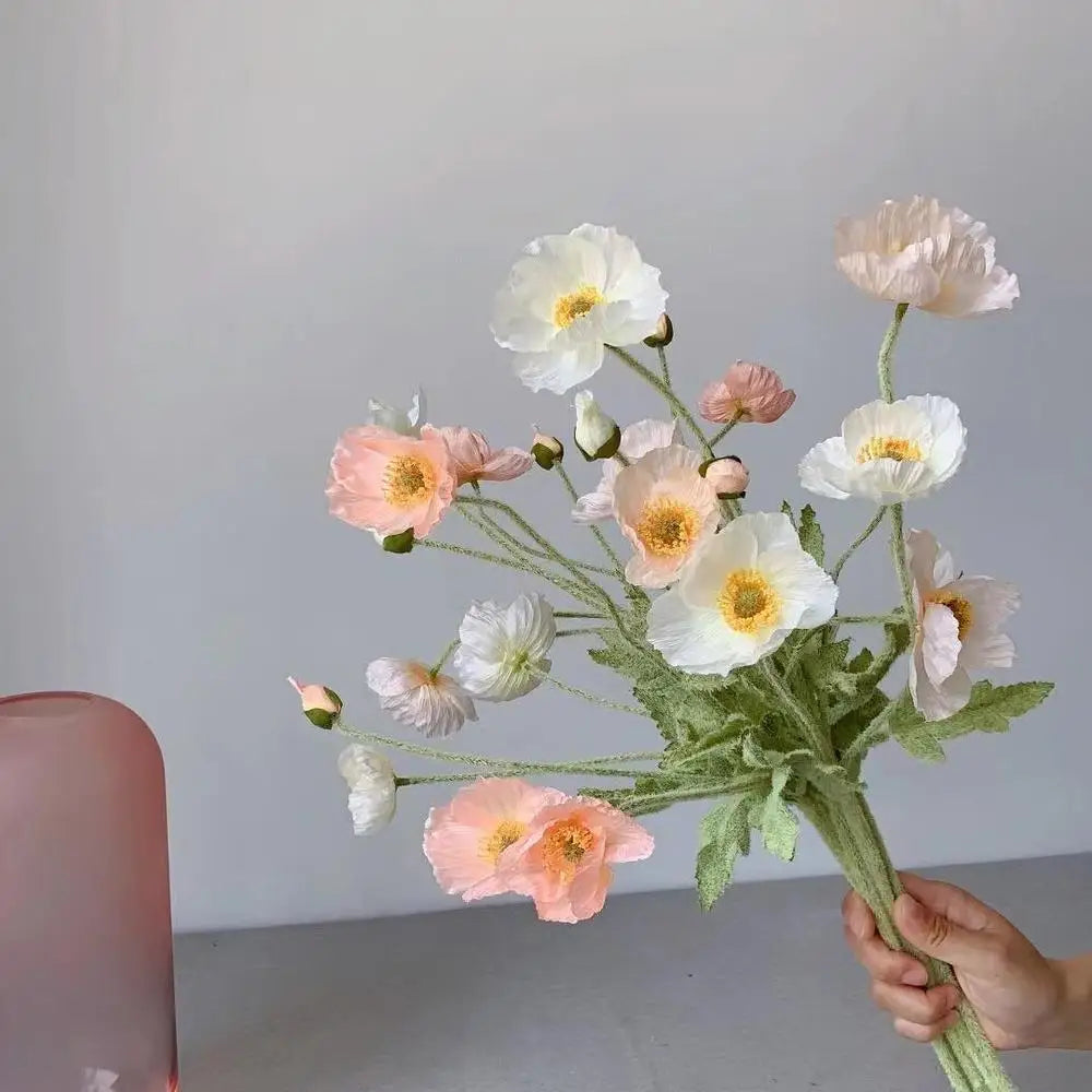Silk Poppy Flowers (Long Stem) for Decor