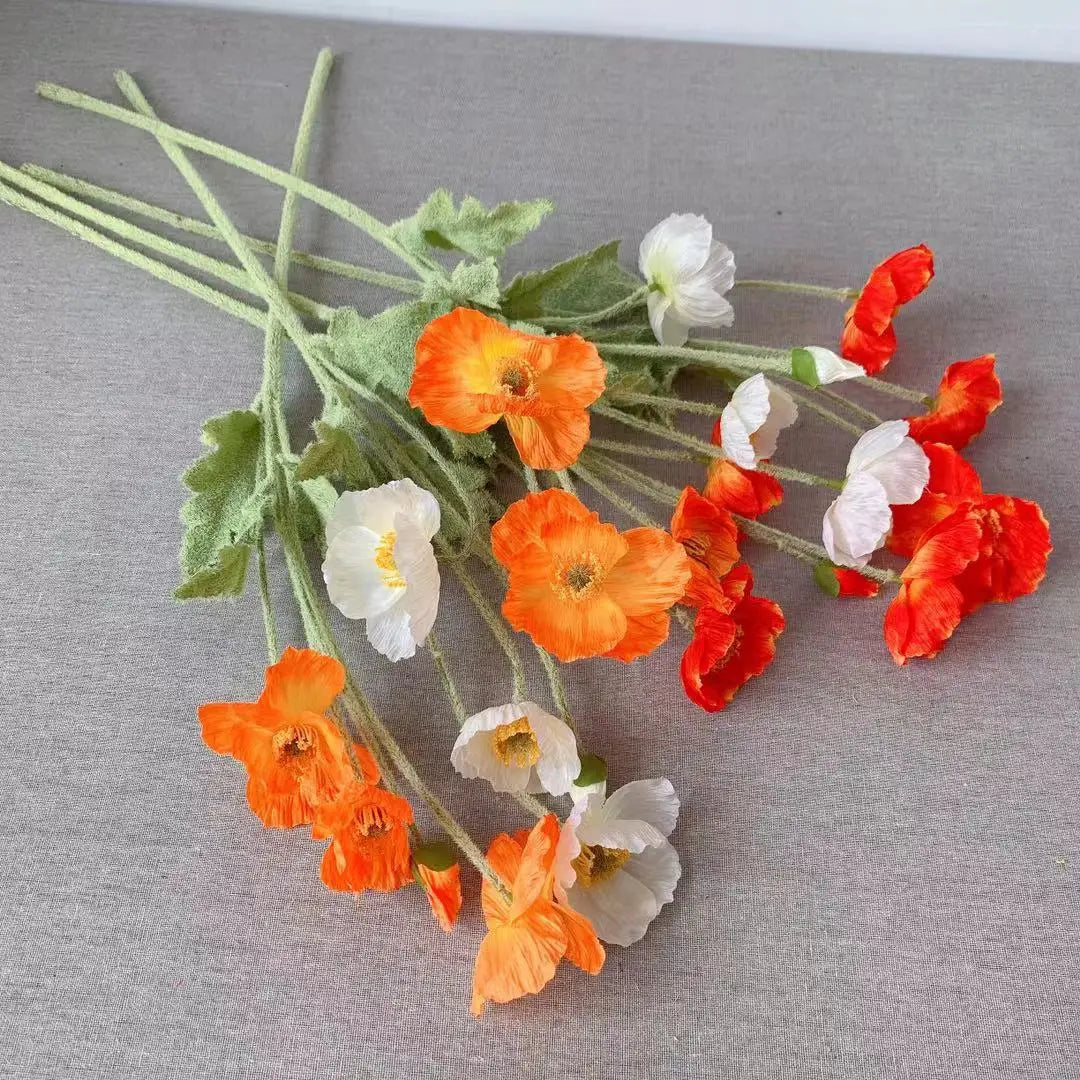 Silk Poppy Flowers (Long Stem) for Decor