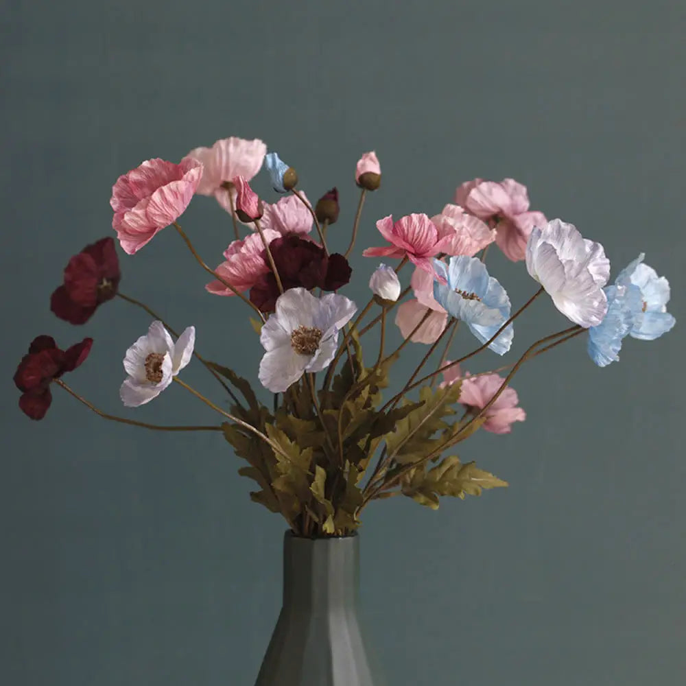 Silk Poppy Flowers (Long Stem) for Decor