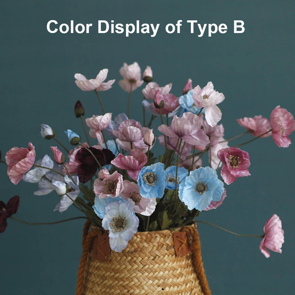 Silk Poppy Flowers (Long Stem) for Decor