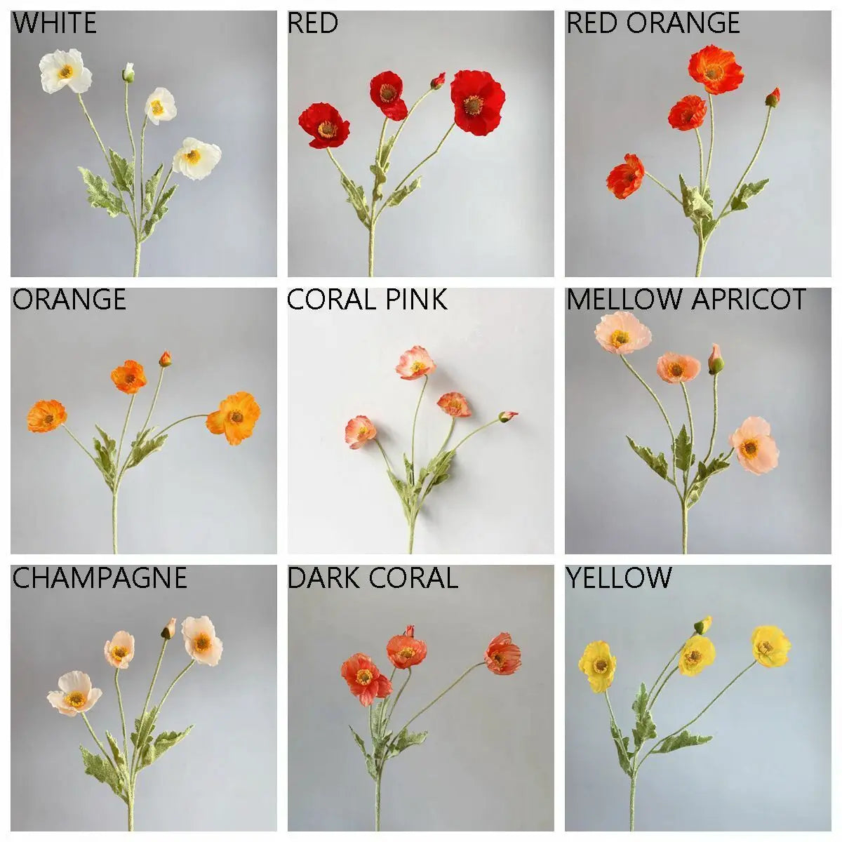 Silk Poppy Flowers (Long Stem) for Decor