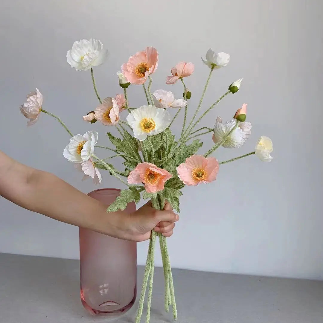 Silk Poppy Flowers (Long Stem) for Decor